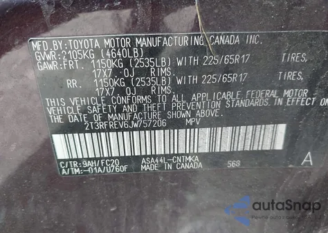 2018 Toyota Rav4 Xle z USA, uszkodzony, nr VIN 2T3RFREV6JW757206